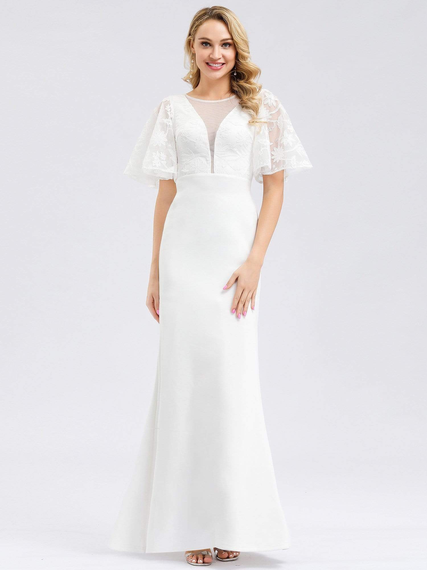 Women's See-through Floral Lace Bodycon Evening Dress