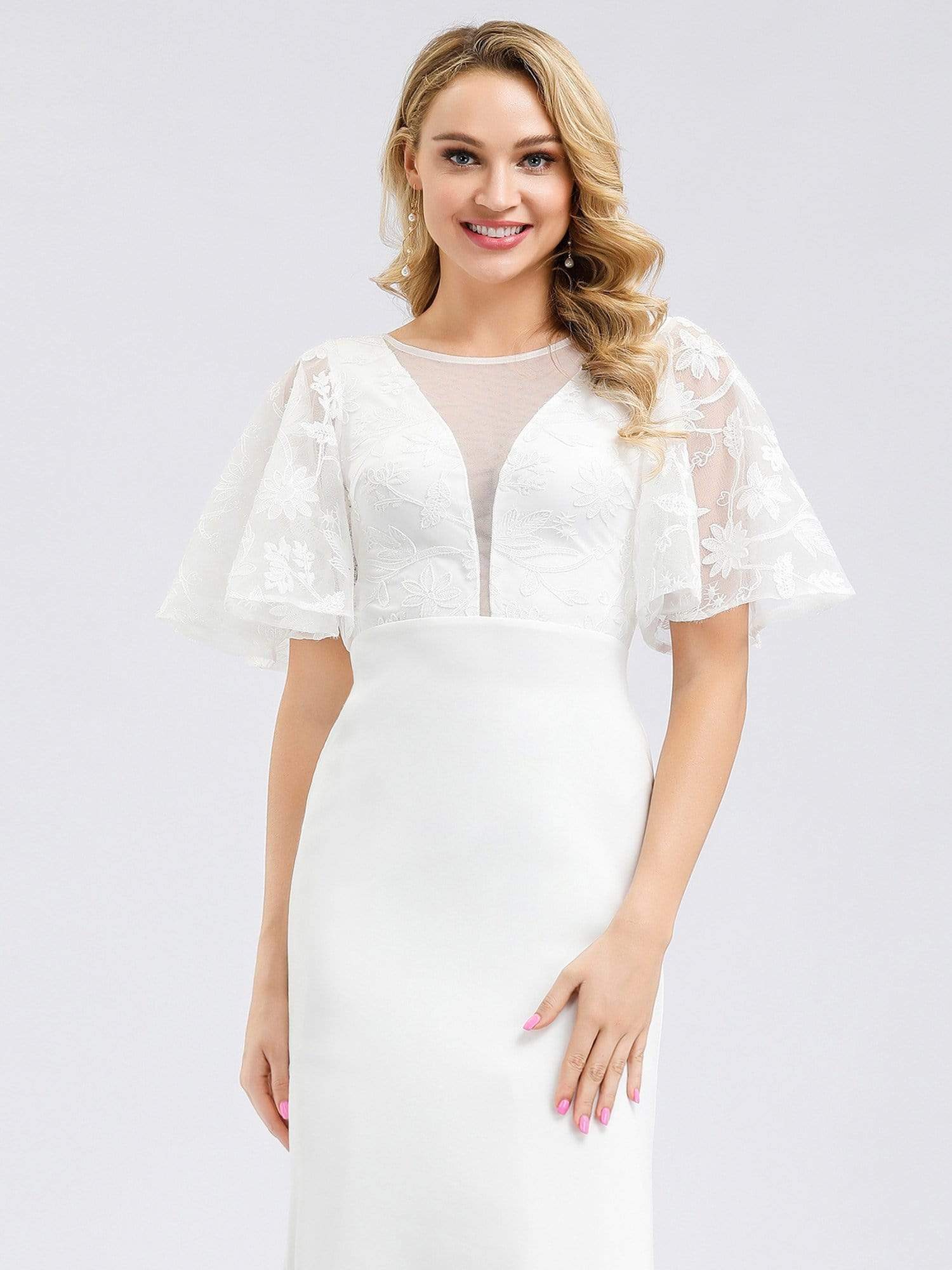 Color=White | Women'S See-Through Floral Lace Bodycon Evening Dress-White 3