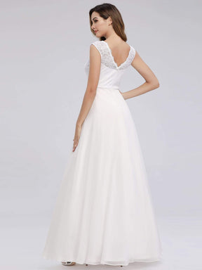 Color=White | V Neck Floor Length Lace Wedding Dress-White 2
