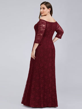 Color=Burgundy | Women'S Off The Shoulder Floral Lace Bridesmaid Dress Plus Size-Burgundy 2