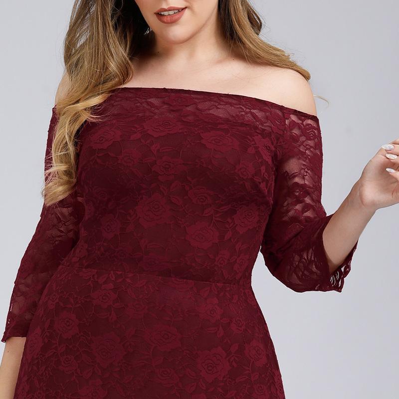 Color=Burgundy | Women'S Off The Shoulder Floral Lace Bridesmaid Dress Plus Size-Burgundy 5