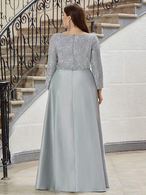 Color=Grey | Elegant V-Neck Sequin Plus Size Evening Dress-Grey 2