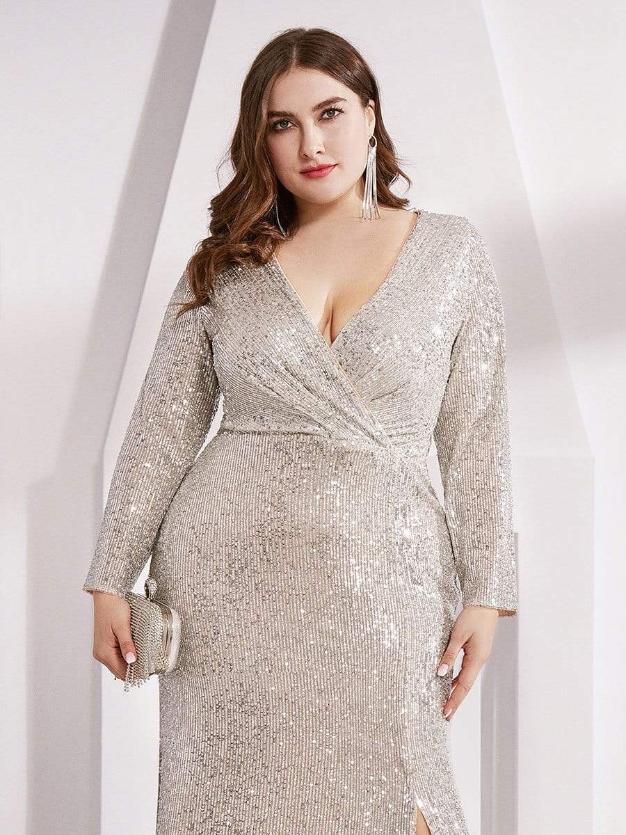 Evening Party Dress for Women Plus Size Long Sleeve Side Split