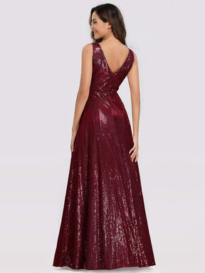 Color=Burgundy | Gorgeous Double V Neck Sleeveless Sequin Dress-Burgundy 2