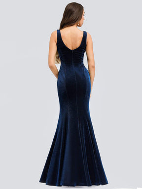 Color=Sapphire Blue | Women'S V-Neck Velvet Mermaid Dress Evening Maxi Dress-Sapphire Blue 2