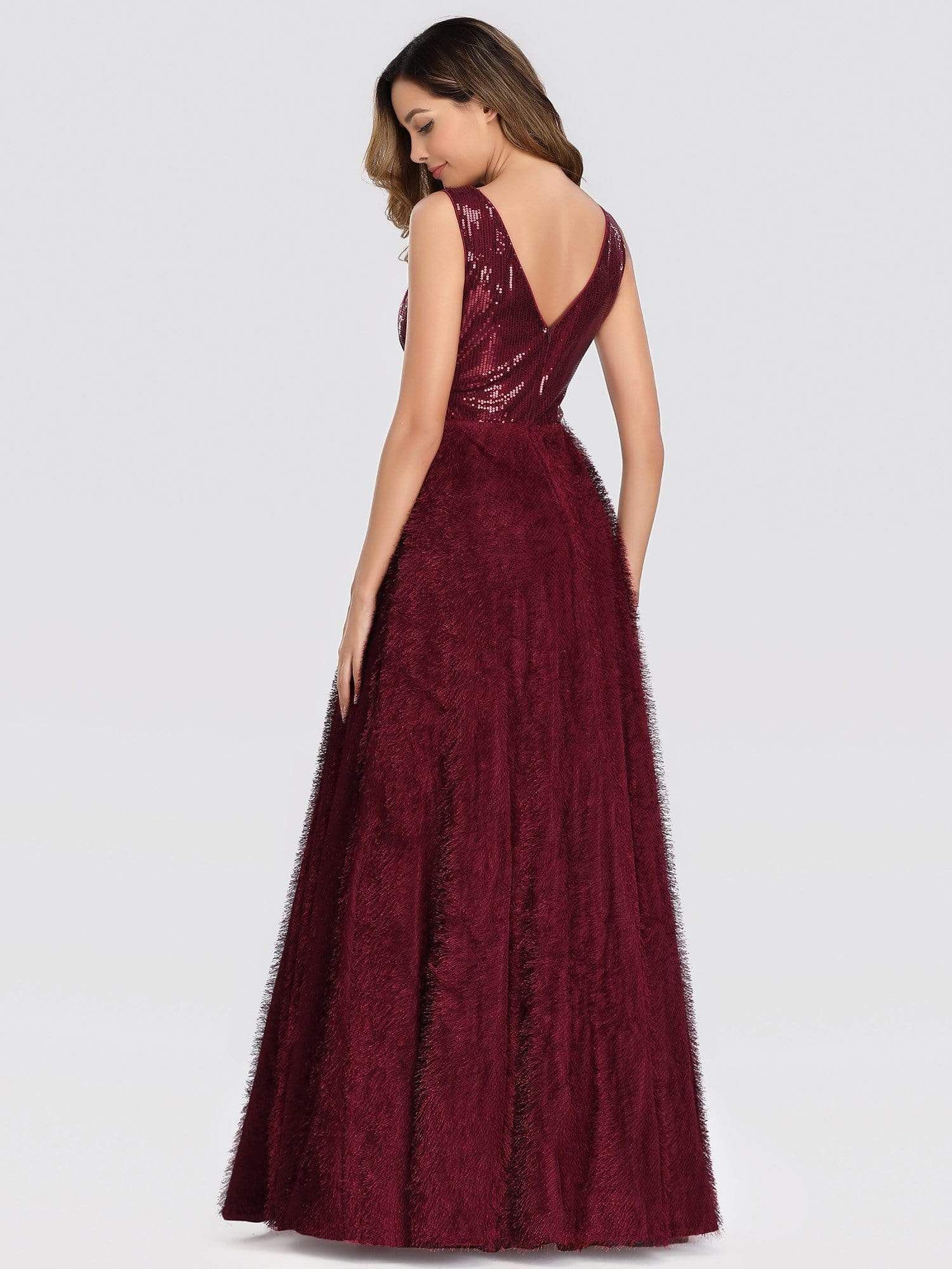 Color=Burgundy | Floor Length Sequin Prom Dresses For Women-Burgundy 3