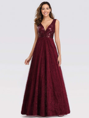 Color=Burgundy | Floor Length Sequin Prom Dresses For Women-Burgundy 2