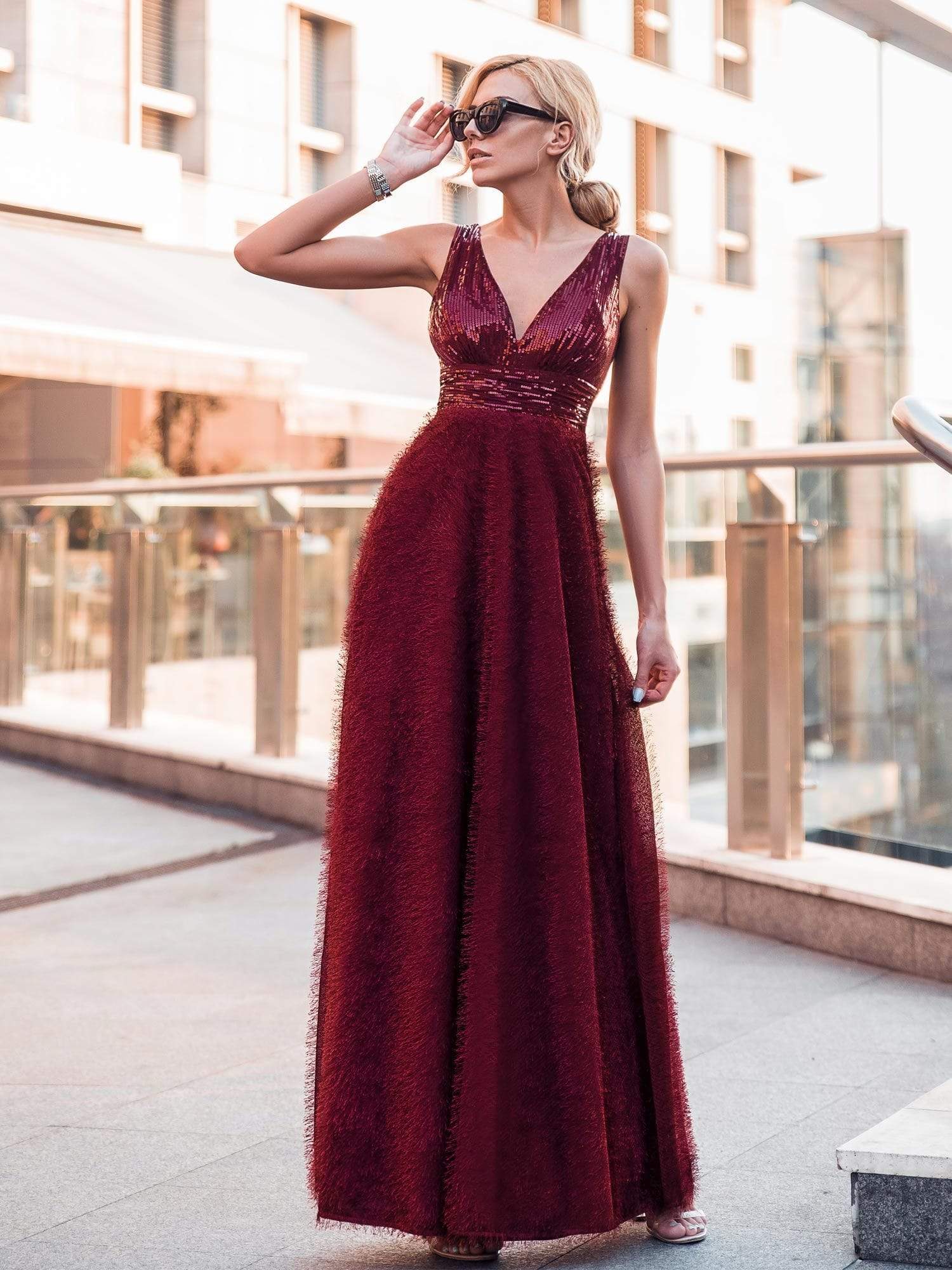 Color=Burgundy | Floor Length Sequin Prom Dresses For Women-Burgundy 5