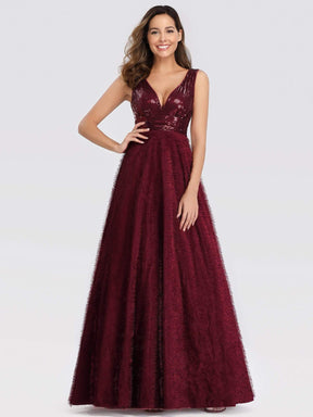 Color=Burgundy | Floor Length Sequin Prom Dresses For Women-Burgundy 1