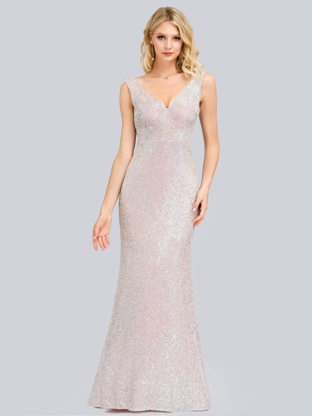 Color=Pink | Women'S V-Neck Sleeveless Sequin Dress Bodycon Evening Dress-Pink 8