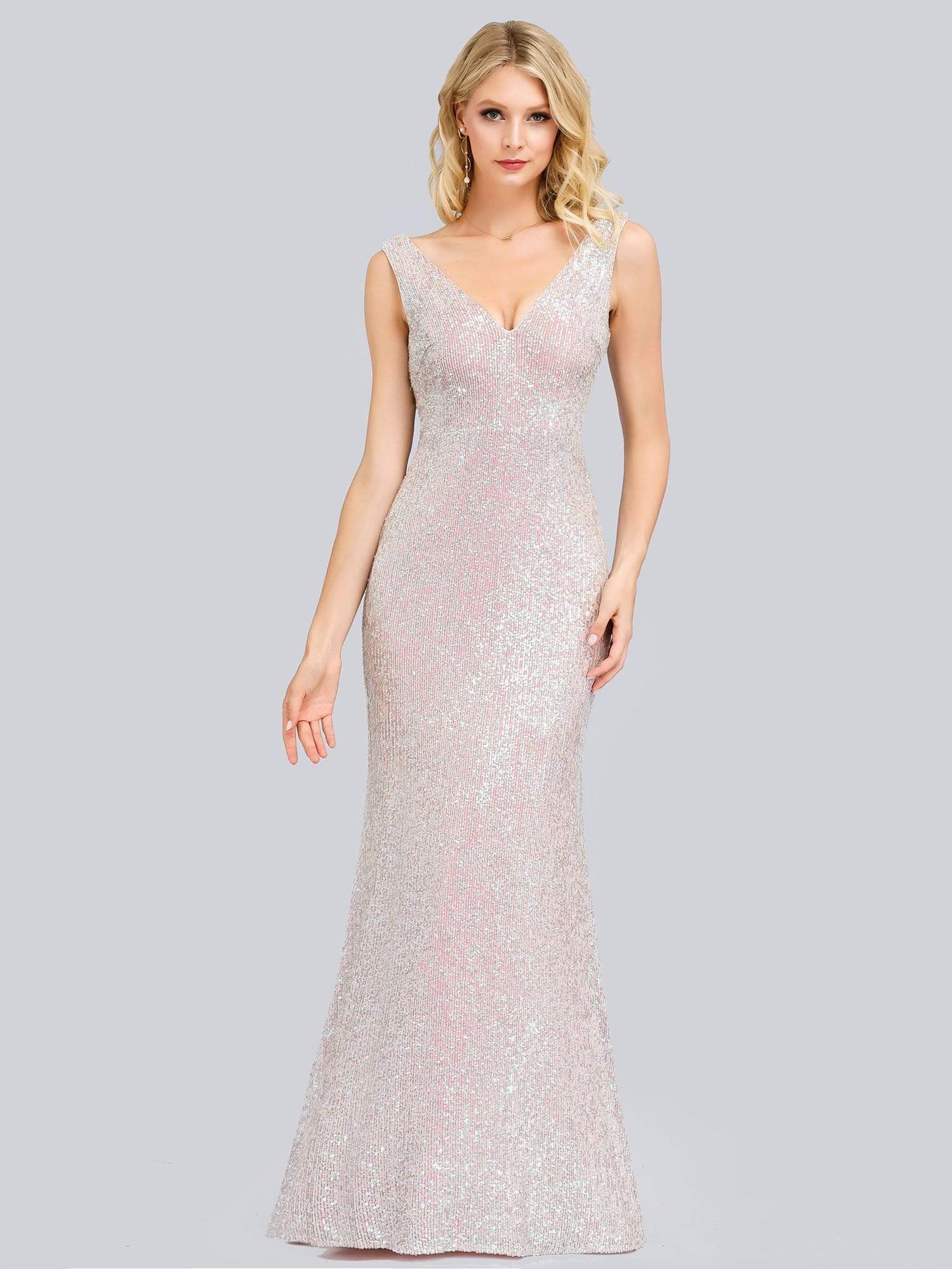 Color=Pink | Women'S V-Neck Sleeveless Sequin Dress Bodycon Evening Dress-Pink 8