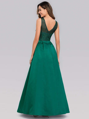 Color=Dark Green | Elegant Deep V Neck Floor Length Evening Dress-Dark Green 4