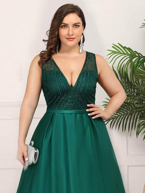 Color=Dark Green | Elegant Deep V Neck Floor Length Evening Dress-Dark Green 10