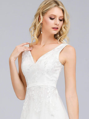 Color=Cream | Double V-Neck Embroidered Wedding Dress-Cream 5