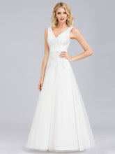 Color=Cream | Double V-Neck Embroidered Wedding Dress-Cream 1