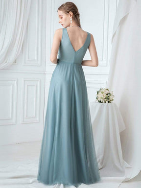 Color=Dusty Blue | Double V-Neck Embroidered Wedding Dress-Dusty Blue 2
