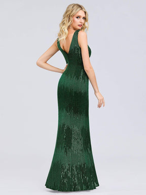Color=Dark Green | Gorgeous V Neck Sequin Party Dress-Dark Green 5
