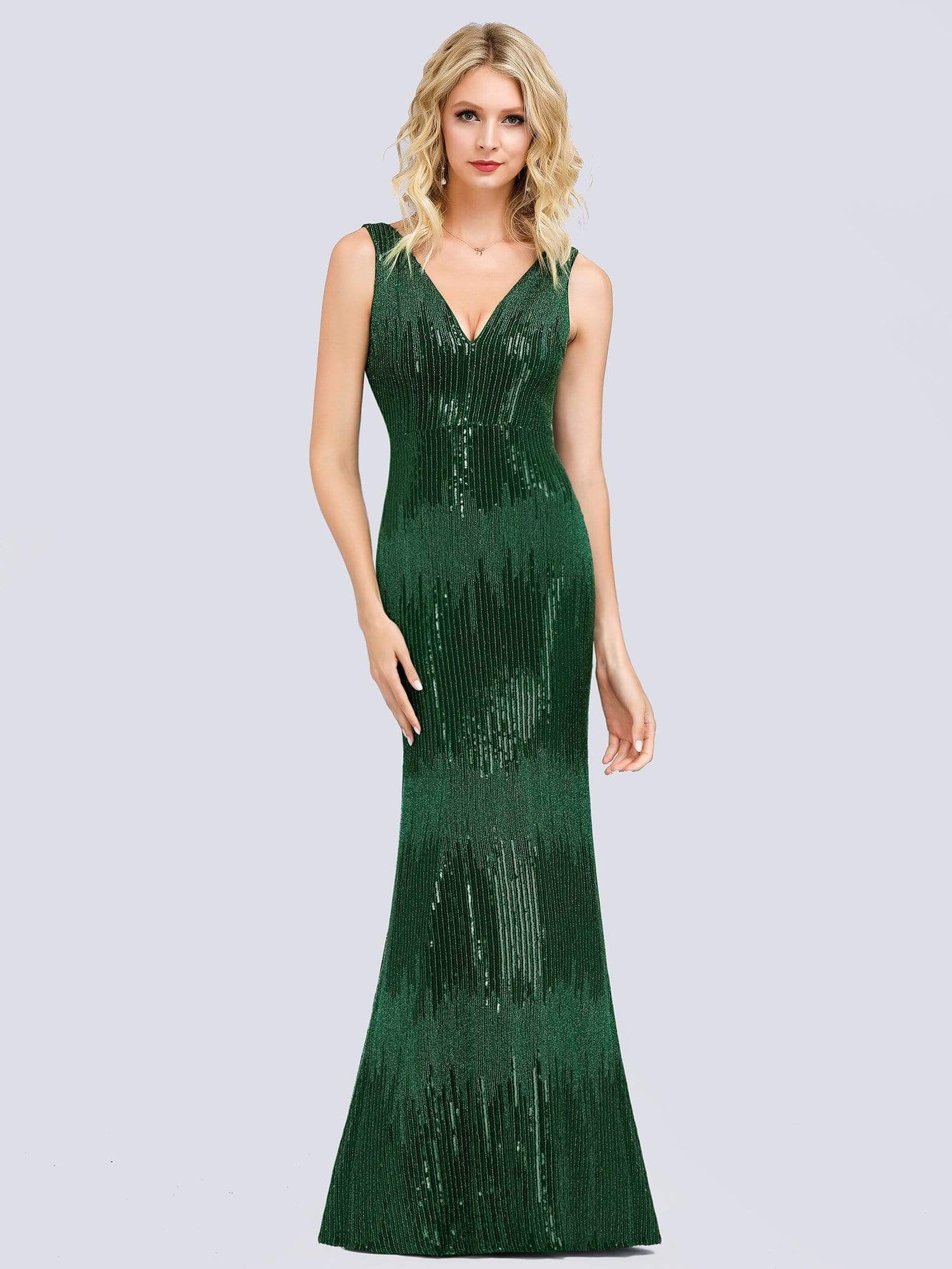 Color=Dark Green | Gorgeous V Neck Sequin Party Dress-Dark Green 4