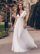 Color=White | Elegant Maxi Lace Wedding Dress With Ruffle Sleeves-White 6