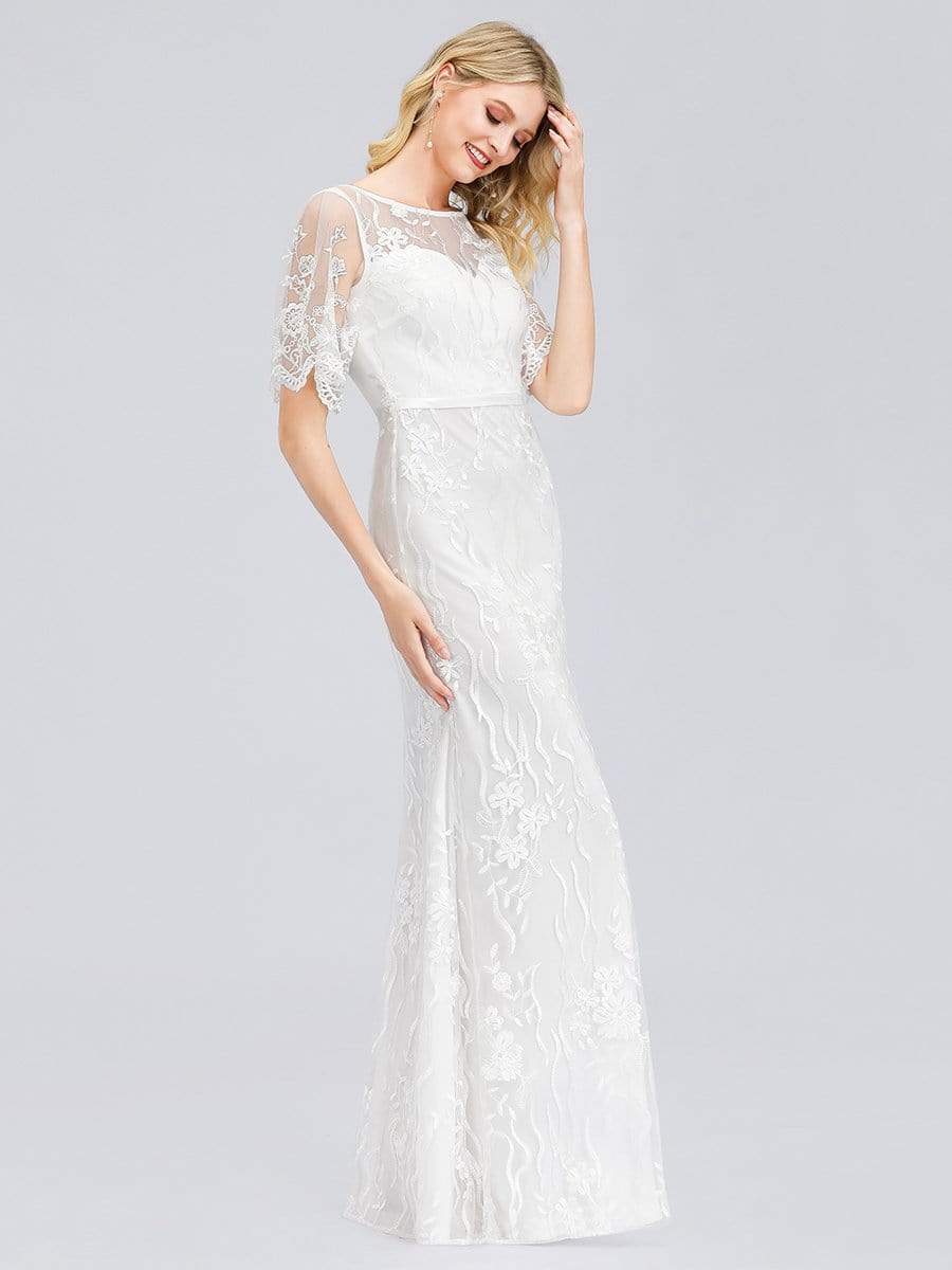 Color=White | Women'S Romantic See Through Fishtail Wedding Dress-White 4