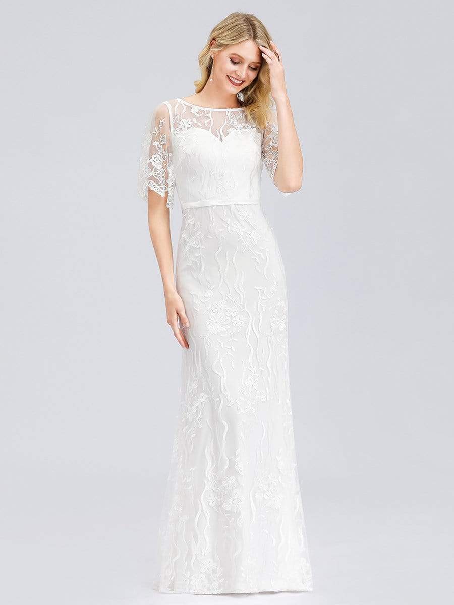 Color=White | Women'S Romantic See Through Fishtail Wedding Dress-White 2
