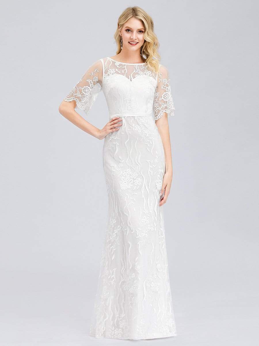 Color=White | Women'S Romantic See Through Fishtail Wedding Dress-White 1