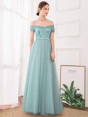 Color=Dusty Blue | Women'S Fashion A-Line Off The Shoulder Sequin Evening Maxi Dress-Dusty Blue 3