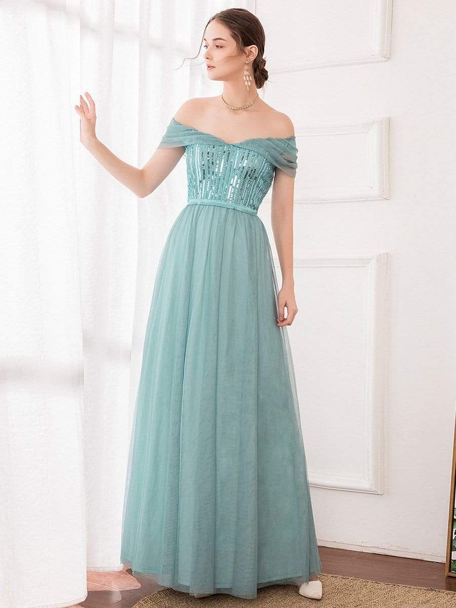 Color=Dusty Blue | Women'S Fashion A-Line Off The Shoulder Sequin Evening Maxi Dress-Dusty Blue 4