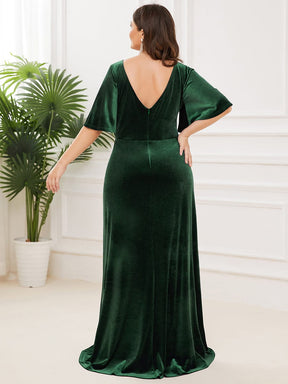 Color=Dark Green | Elegant Double V Neck Velvet Party Dress-Dark Green 6