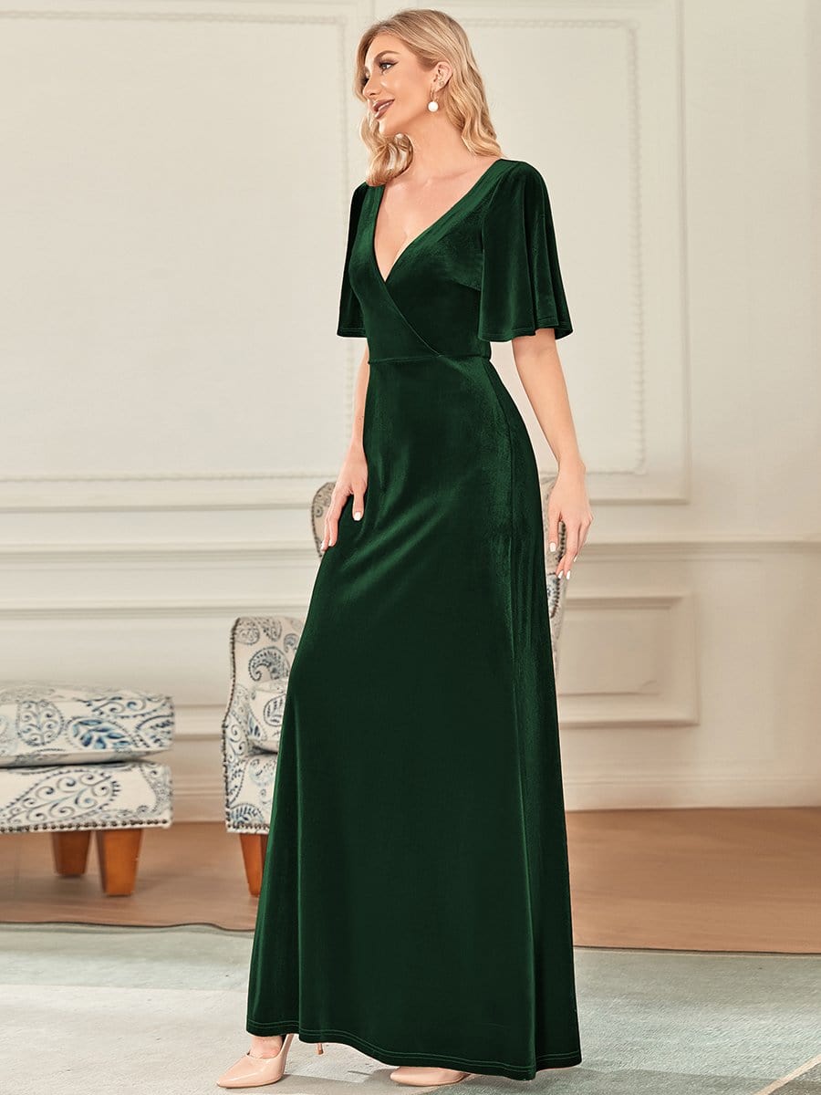 Vintage Plus Size Floor Length Velvet Evening Dress #color_Dark Green