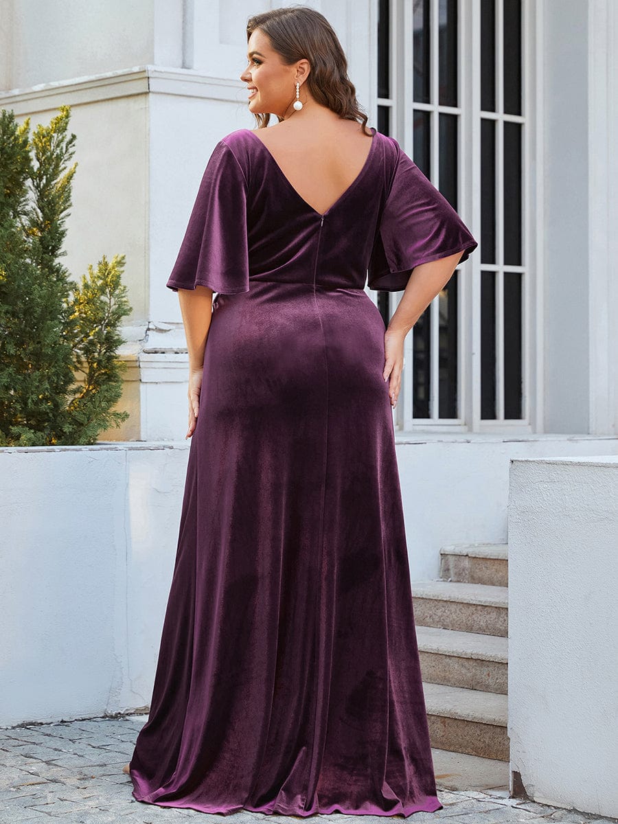 Vintage Plus Size Floor Length Velvet Evening Dress #color_Dark Purple