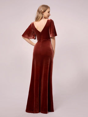 Color=Brick Red | Elegant Double V Neck Velvet Maternity Dresses-Brick Red 2