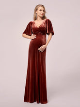 Color=Brick Red | Elegant Double V Neck Velvet Maternity Dresses-Brick Red 1