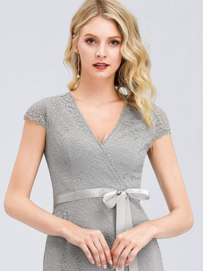 Color=Grey | Simple Floral Lace Floor Length Party Dress-Grey 5