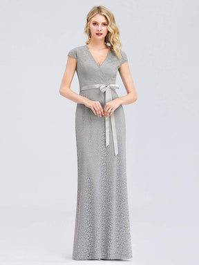 Color=Grey | Simple Floral Lace Floor Length Party Dress-Grey 1