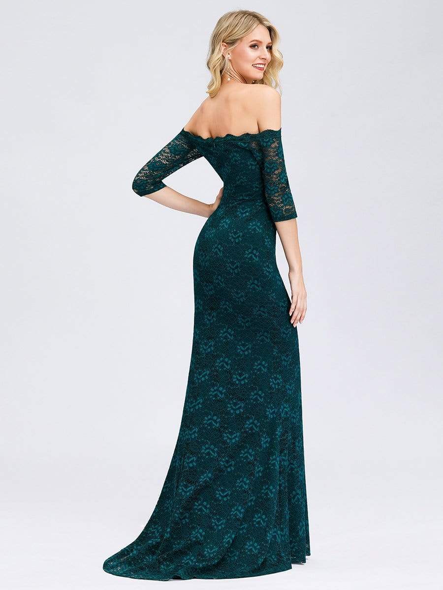 Color=Teal | Women'S Off The Shoulder Half Sleeve Lace Dress Party Dress-Teal 2