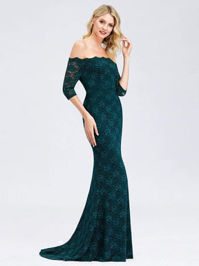 Color=Teal | Women'S Off The Shoulder Half Sleeve Lace Dress Party Dress-Teal 3