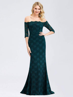 Color=Teal | Women'S Off The Shoulder Half Sleeve Lace Dress Party Dress-Teal 4