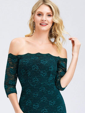 Color=Teal | Women'S Off The Shoulder Half Sleeve Lace Dress Party Dress-Teal 5