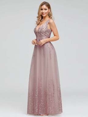 Color=Pink | Romantic V-Neck Embroidery Maxi Bridesmaid Dress-Pink 8