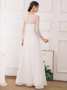 Color=White | Women'S Fashion Floral Lace Long Sleeve Evening Dress-White 2