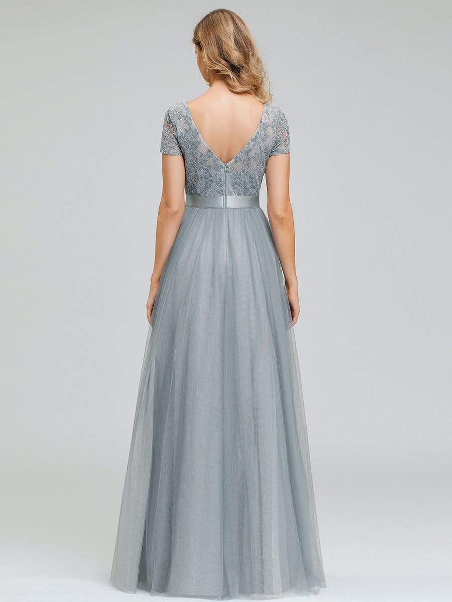 Color=Grey | Women'S A-Line Floral Lace Wedding Party Bridesmaid Dress-Grey 2