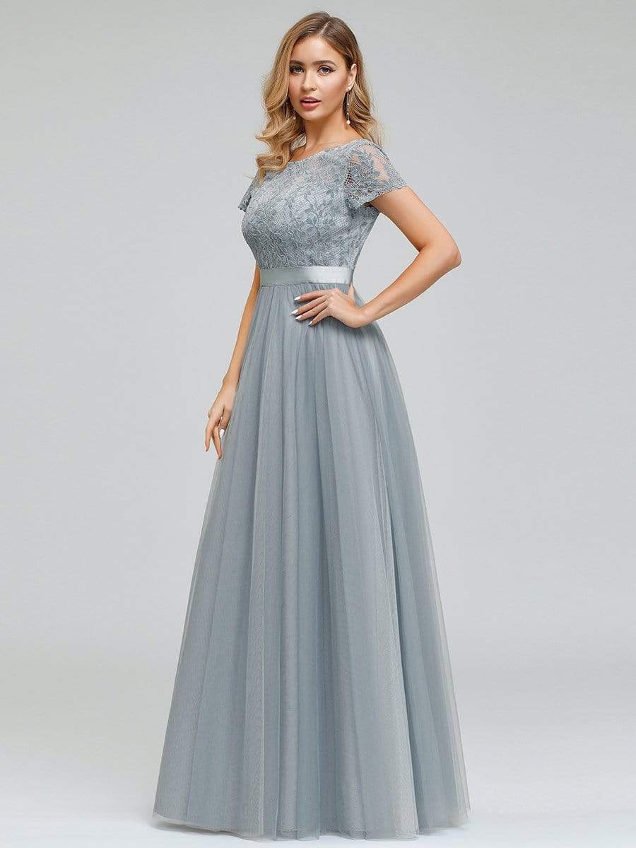 Color=Grey | Women'S A-Line Floral Lace Wedding Party Bridesmaid Dress-Grey 3