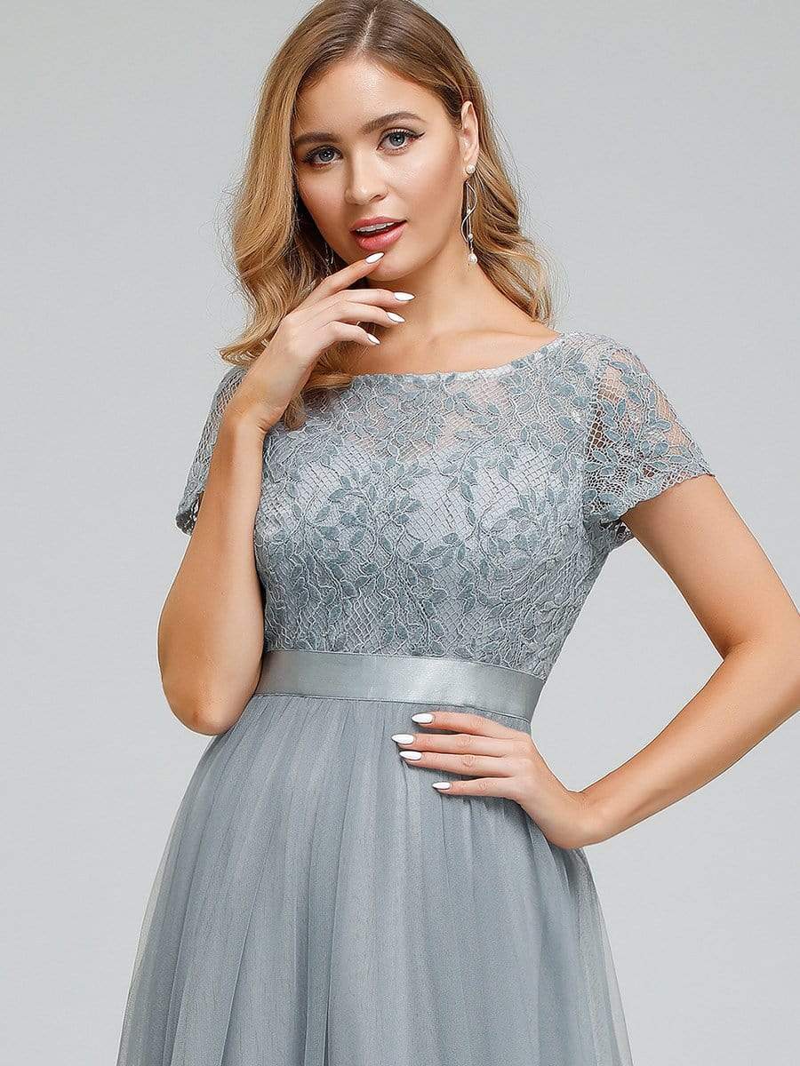 Color=Grey | Women'S A-Line Floral Lace Wedding Party Bridesmaid Dress-Grey 5