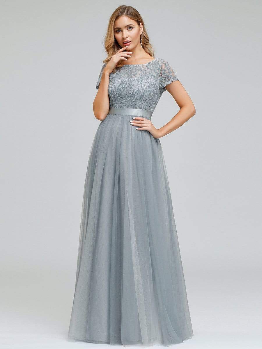 Color=Grey | Women'S A-Line Floral Lace Wedding Party Bridesmaid Dress-Grey 1