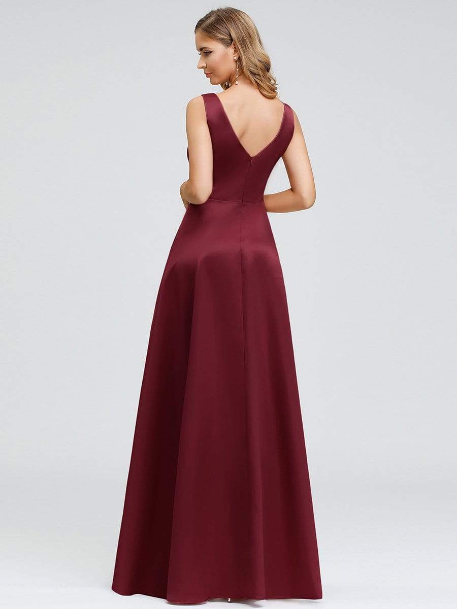 Color=Burgundy | Women'S V-Neck High Low Cocktail Party Maxi Dress-Burgundy 14