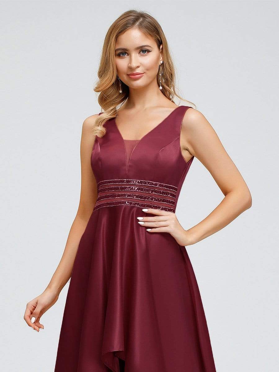 Color=Burgundy | Women'S V-Neck High Low Cocktail Party Maxi Dress-Burgundy 17