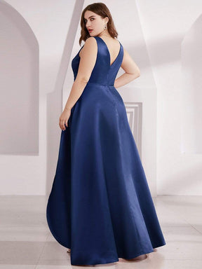 Color=Navy Blue | Women's V-Neck High Low Cocktail Party Maxi Dress-Navy Blue 7