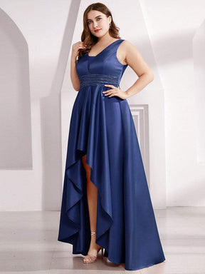 Color=Navy Blue | Women's V-Neck High Low Cocktail Party Maxi Dress-Navy Blue 8