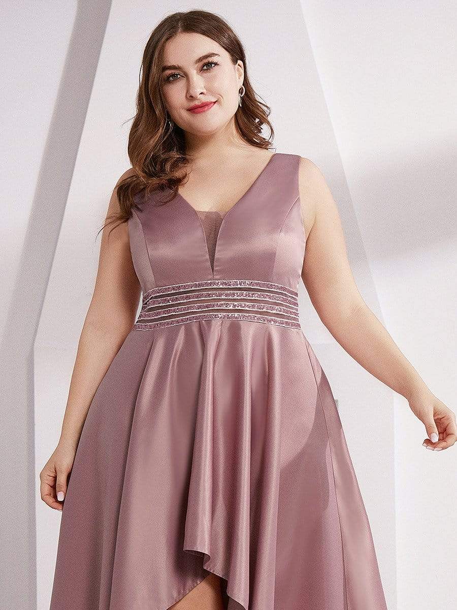 Color=Purple Orchid |Plus Size Women's V-Neck High Low Cocktail Party Maxi Dress-Purple Orchid 5